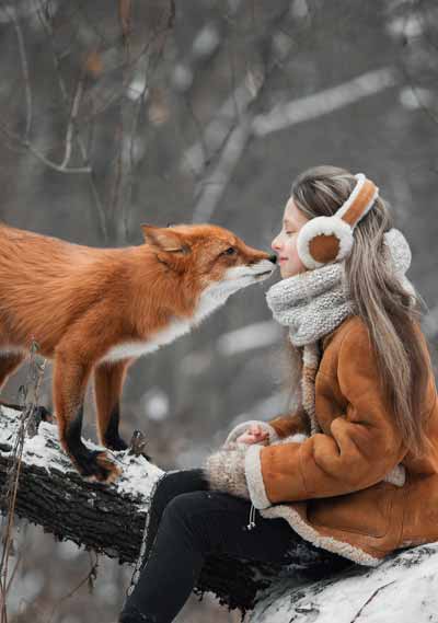 FOXBOXX Lunchbox Fuchs mit Mädchen im Schnee auf Ast Geschenk survival
