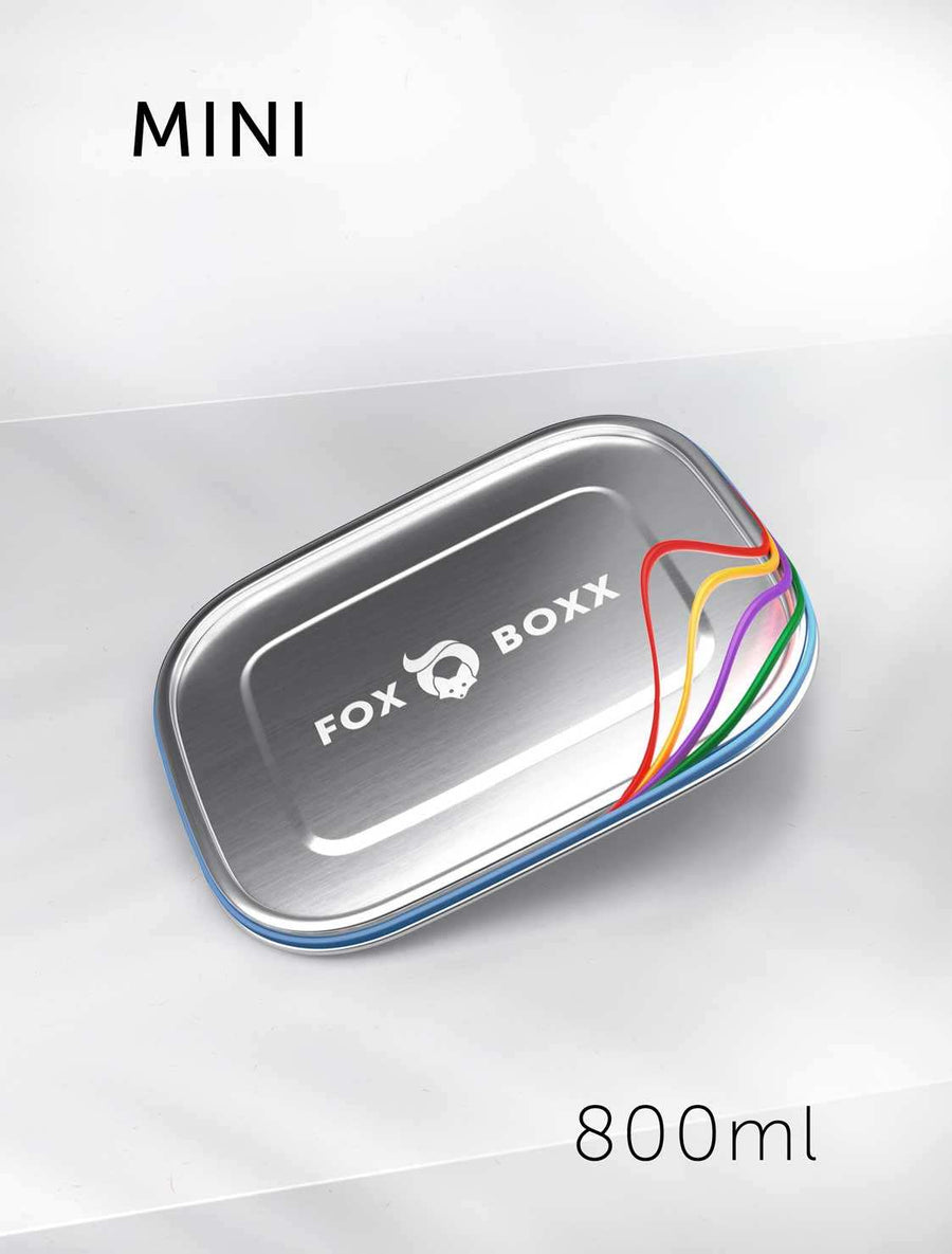 FOXBOXX - 2 x Dichtung , 5 x Farb-Band  /  MINI 800ml - FOXBOXX.eu - weihnachten - geschenk - kinder - Brotdose Edelstahl - dicht - trenner - auslaufsicher - edelstahl brotdose  - lunchbox edelstahl - brotdose edelstahl kinder - brotzeitdose edelstahl