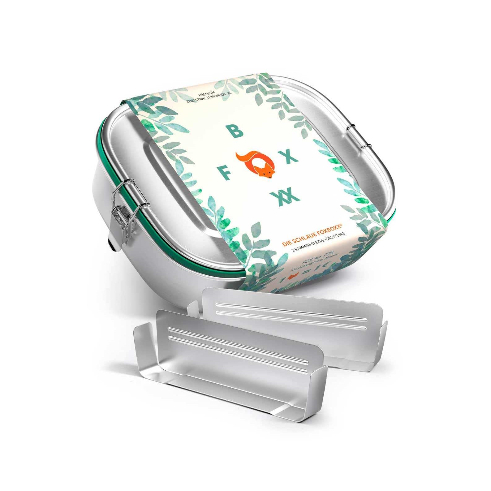 FOXBOXX - 2 x Dichtung , 5 x Farb-Band  /  MINI 800ml - FOXBOXX.eu - weihnachten - geschenk - kinder - Brotdose Edelstahl - dicht - trenner - auslaufsicher - edelstahl brotdose  - lunchbox edelstahl - brotdose edelstahl kinder - brotzeitdose edelstahl