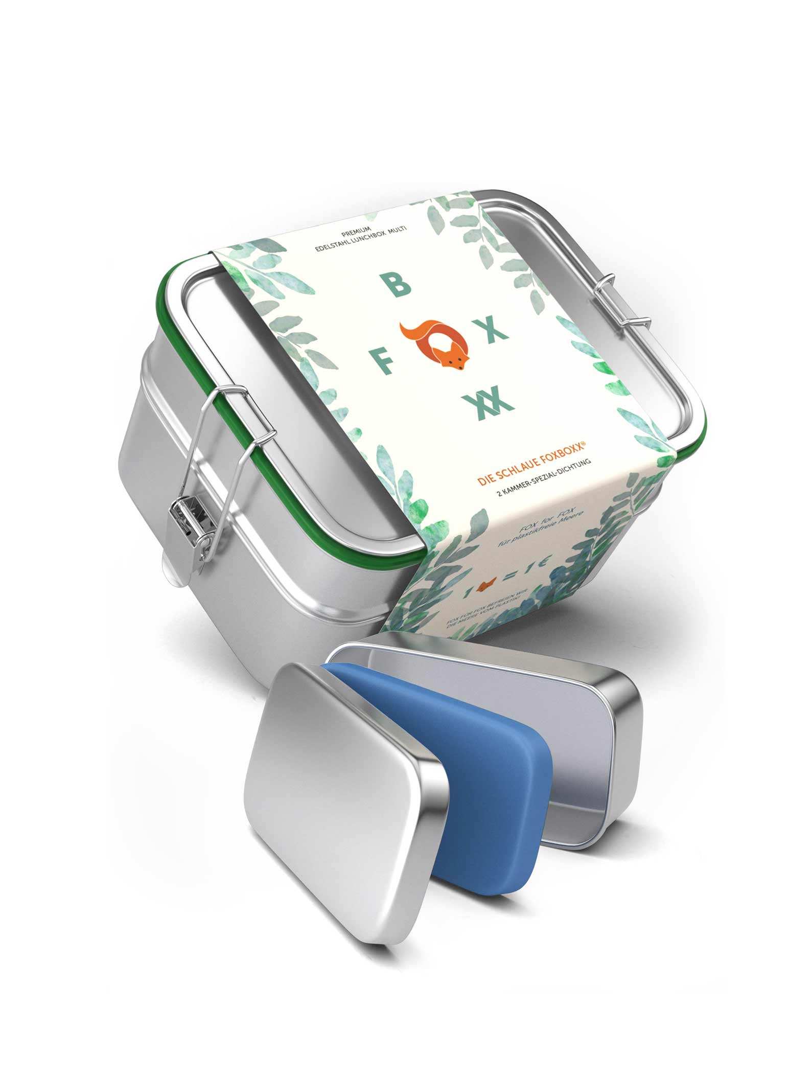 FOXBOXX - 1 x Trenner, 2 x Clips, 2 x Dichtung  /  MULTI 1550ml - FOXBOXX.eu - weihnachten - geschenk - kinder - Brotdose Edelstahl - dicht - trenner - auslaufsicher - edelstahl brotdose  - lunchbox edelstahl - brotdose edelstahl kinder - brotzeitdose edelstahl
