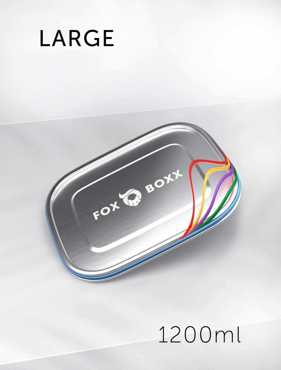 FOXBOXX - 2 x Dichtung , 5 x Farb-Band  /  Large 1200ml - FOXBOXX.eu - weihnachten - geschenk - kinder - Brotdose Edelstahl - dicht - trenner - auslaufsicher - edelstahl brotdose  - lunchbox edelstahl - brotdose edelstahl kinder - brotzeitdose edelstahl