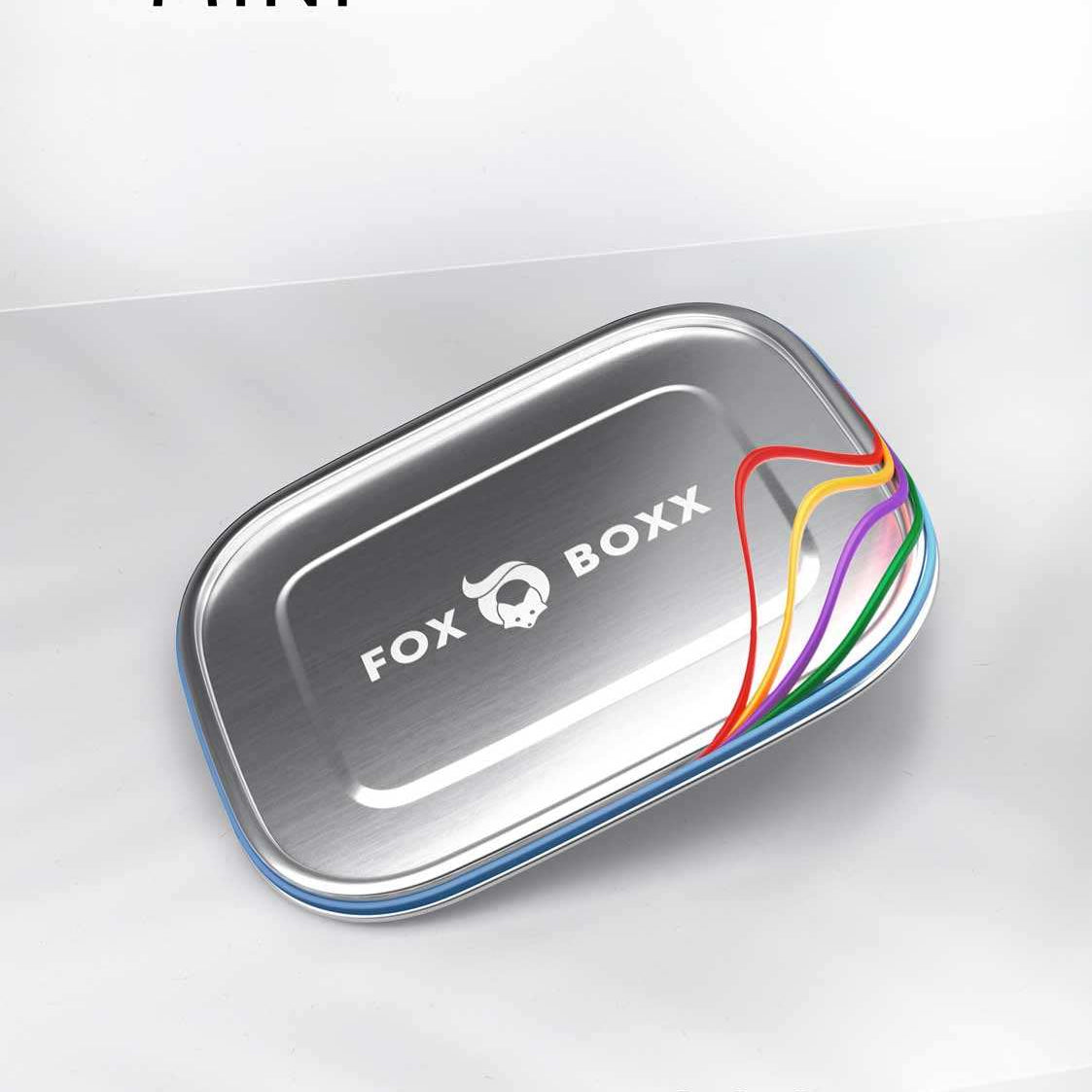 FOXBOXX - 2 x Dichtung , 5 x Farb-Band  /  MINI 800ml - FOXBOXX.eu - weihnachten - geschenk - kinder - Brotdose Edelstahl - dicht - trenner - auslaufsicher - edelstahl brotdose  - lunchbox edelstahl - brotdose edelstahl kinder - brotzeitdose edelstahl