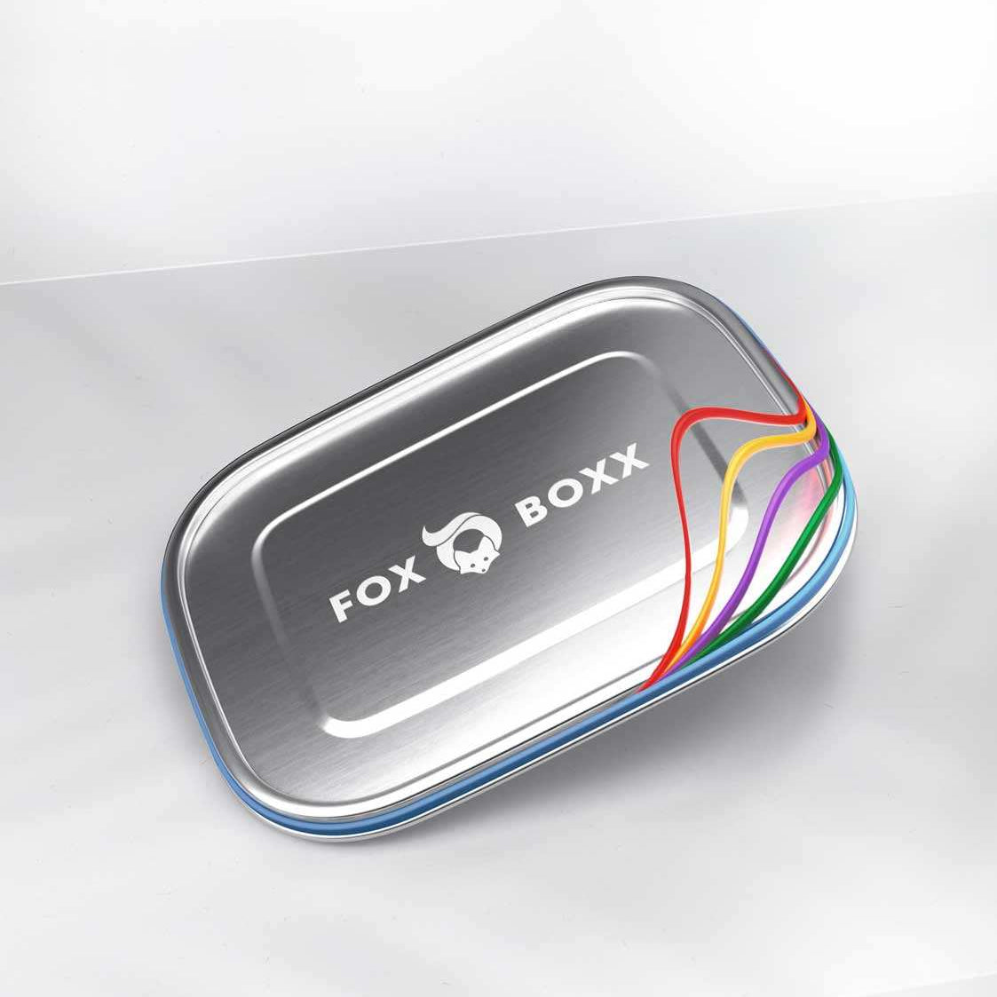 FOXBOXX - 2 x Dichtung , 5 x Farb-Band  /  XL 1400ml - FOXBOXX.eu - weihnachten - geschenk - kinder - Brotdose Edelstahl - dicht - trenner - auslaufsicher - edelstahl brotdose  - lunchbox edelstahl - brotdose edelstahl kinder - brotzeitdose edelstahl