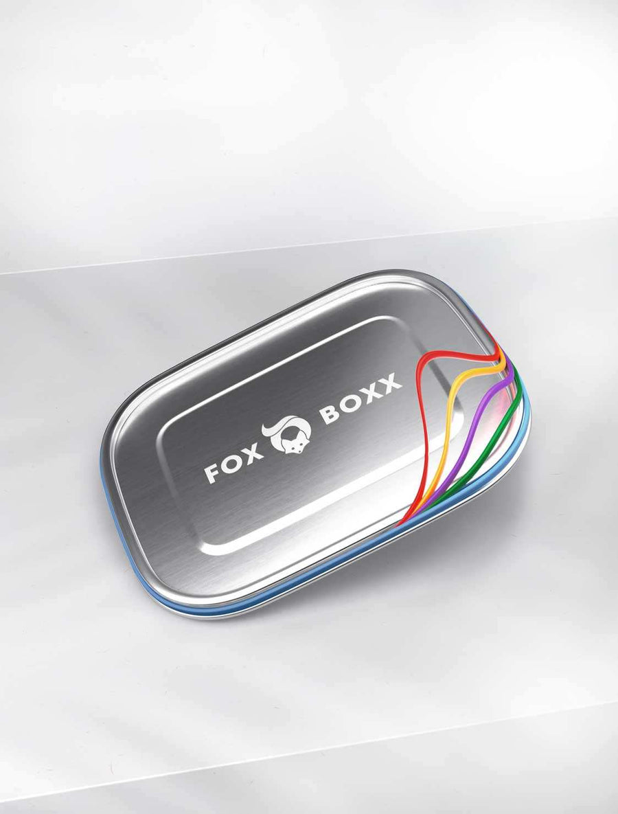 FOXBOXX - 2 x Dichtung , 5 x Farb-Band  /  XL 1400ml - FOXBOXX.eu - weihnachten - geschenk - kinder - Brotdose Edelstahl - dicht - trenner - auslaufsicher - edelstahl brotdose  - lunchbox edelstahl - brotdose edelstahl kinder - brotzeitdose edelstahl