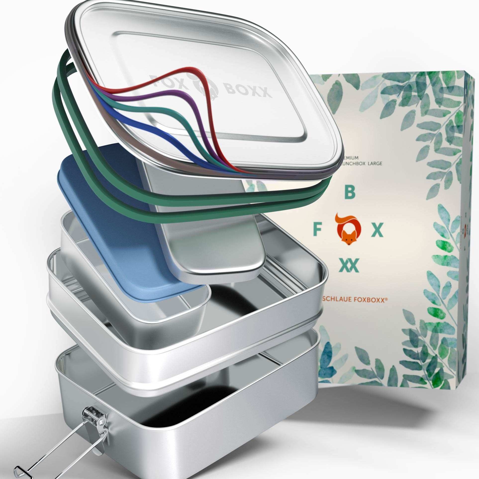 FOXBOXX MULTI 1550ml - ÖKO Doppel Lunchbox NEU! - FOXBOXX.eu - weihnachten - geschenk - kinder - Brotdose Edelstahl - dicht - trenner - auslaufsicher - edelstahl brotdose  - lunchbox edelstahl - brotdose edelstahl kinder - brotzeitdose edelstahl