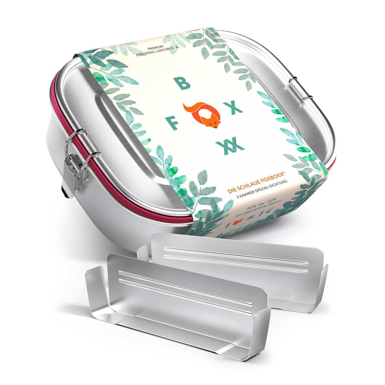 FOXBOXX XL 1400 ml - ÖKO Lunchbox - FOXBOXX.eu - weihnachten - geschenk - kinder - Brotdose Edelstahl - dicht - trenner - auslaufsicher - edelstahl brotdose  - lunchbox edelstahl - brotdose edelstahl kinder - brotzeitdose edelstahl