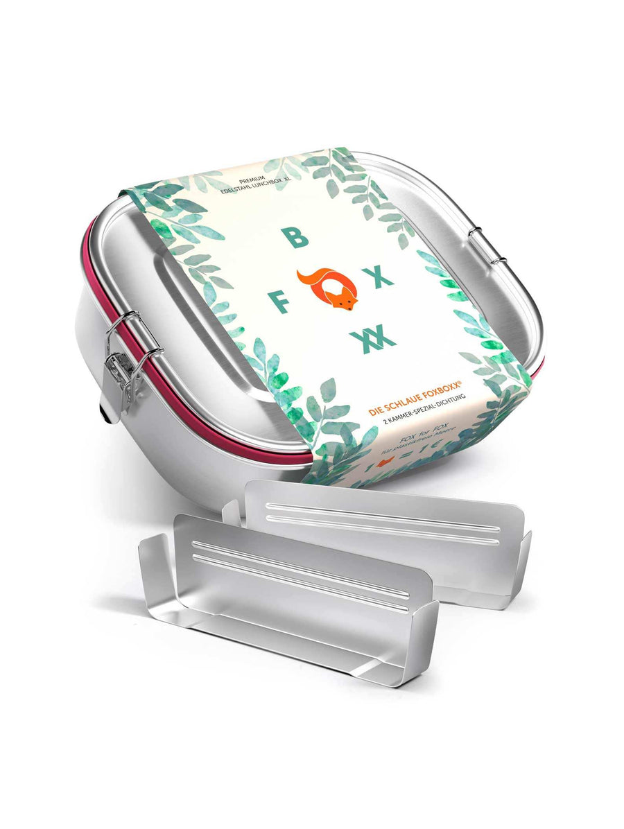 FOXBOXX XL 1400 ml - ÖKO Lunchbox - FOXBOXX.eu - weihnachten - geschenk - kinder - Brotdose Edelstahl - dicht - trenner - auslaufsicher - edelstahl brotdose  - lunchbox edelstahl - brotdose edelstahl kinder - brotzeitdose edelstahl