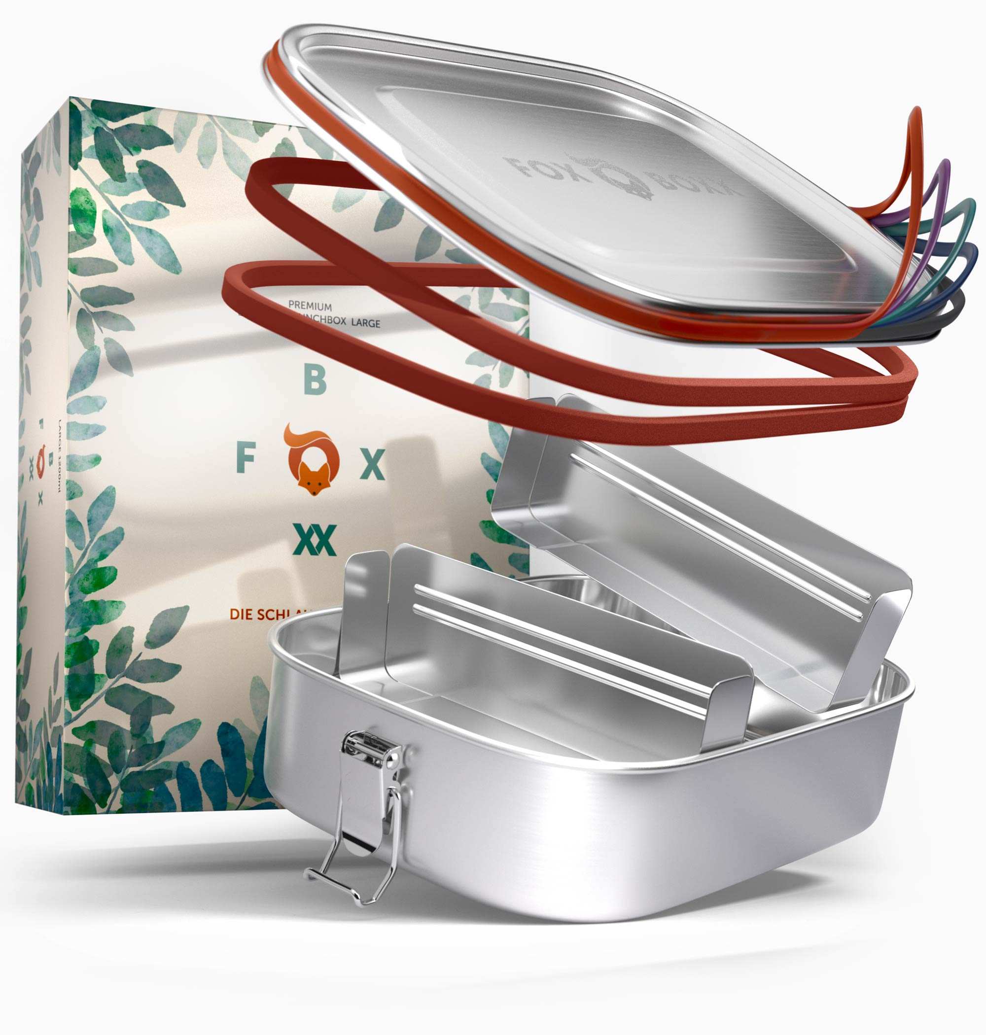FOXBOXX XL 1400 ml - ÖKO Lunchbox - FOXBOXX.eu - weihnachten - geschenk - kinder - Brotdose Edelstahl - dicht - trenner - auslaufsicher - edelstahl brotdose  - lunchbox edelstahl - brotdose edelstahl kinder - brotzeitdose edelstahl