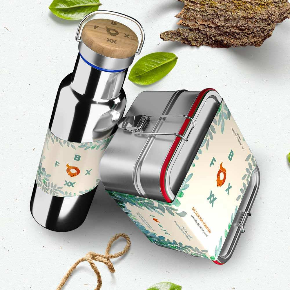 Schulpack,- MULTI Doppellunch - FOXBOXX.eu - weihnachten - geschenk - kinder - Brotdose Edelstahl - dicht - trenner - auslaufsicher - edelstahl brotdose  - lunchbox edelstahl - brotdose edelstahl kinder - brotzeitdose edelstahl